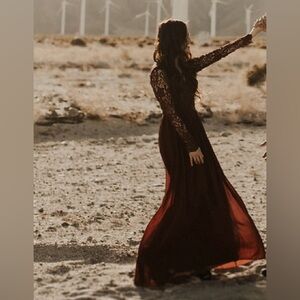 Lulus Awaken My Love Burgundy Long Sleeve Lace Maxi Dress